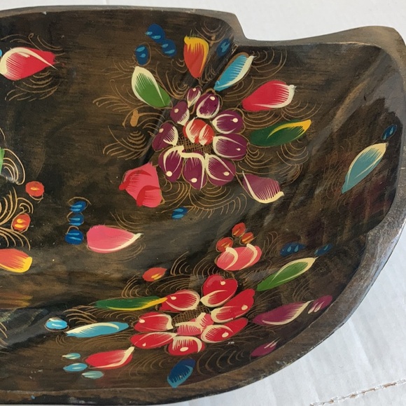 Vtg Batea folk art wood hand painted console bowl - Picture 4 of 15